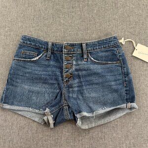 New Universal thread Jean Shorts High Rise 00/24 Buttons Cut off Fringe Cotton B
